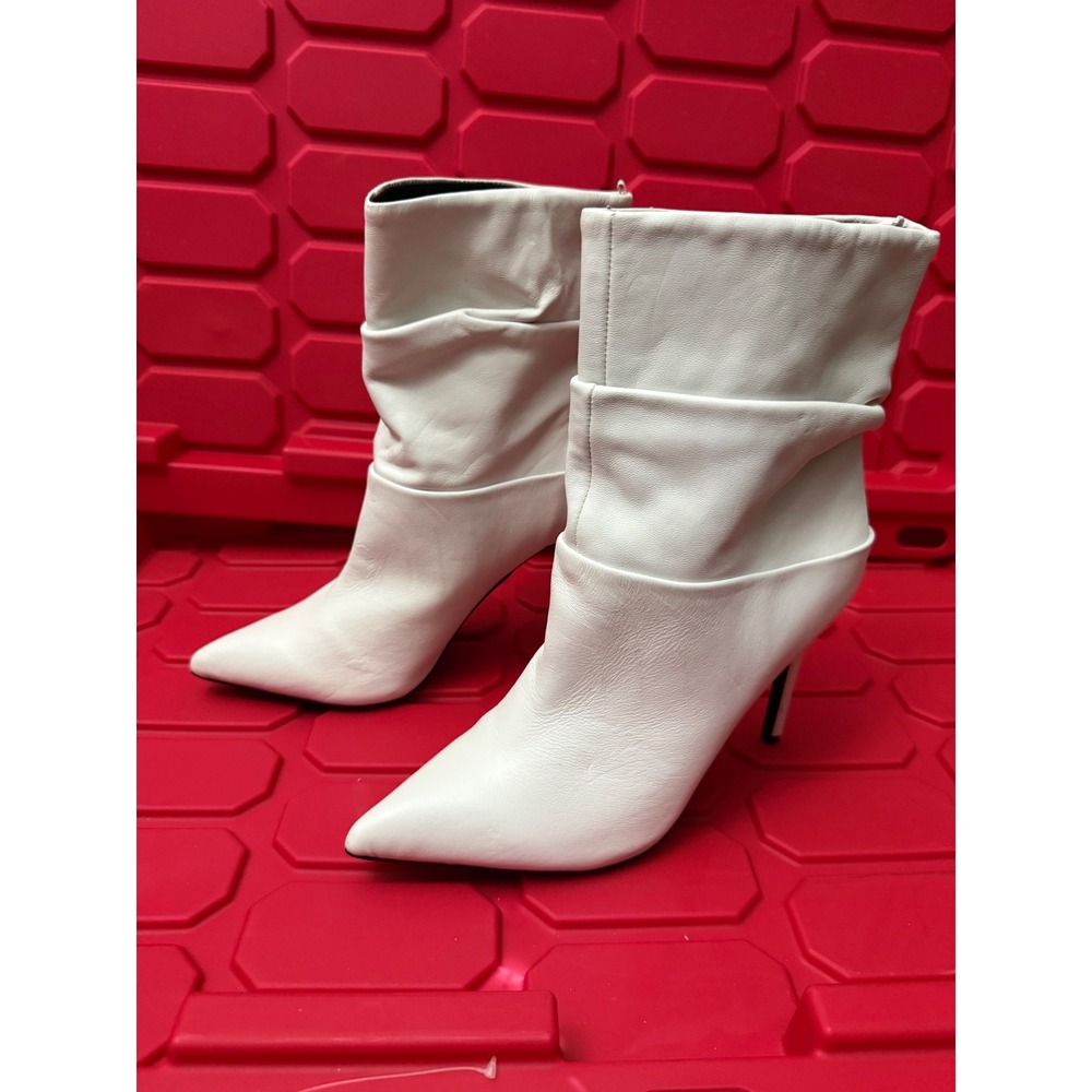 Jobie Womens White Leather Slouchy Pointed Toe Stiletto Ankle Boots JOB101S1 9M